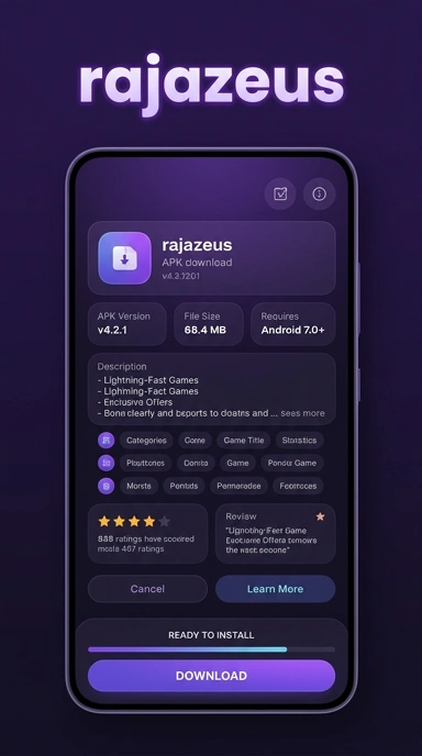 Tampilan halaman APK rajazeus