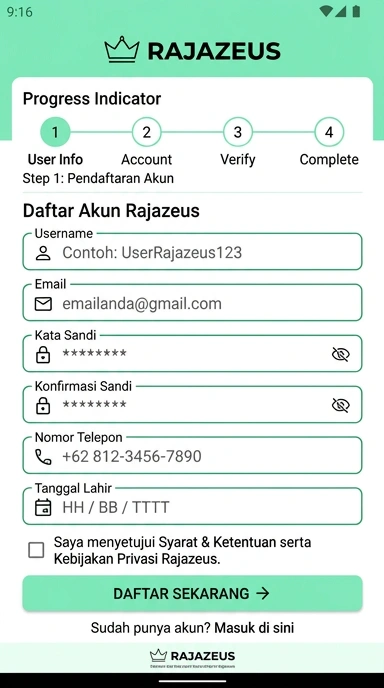 Tampilan halaman daftar rajazeus